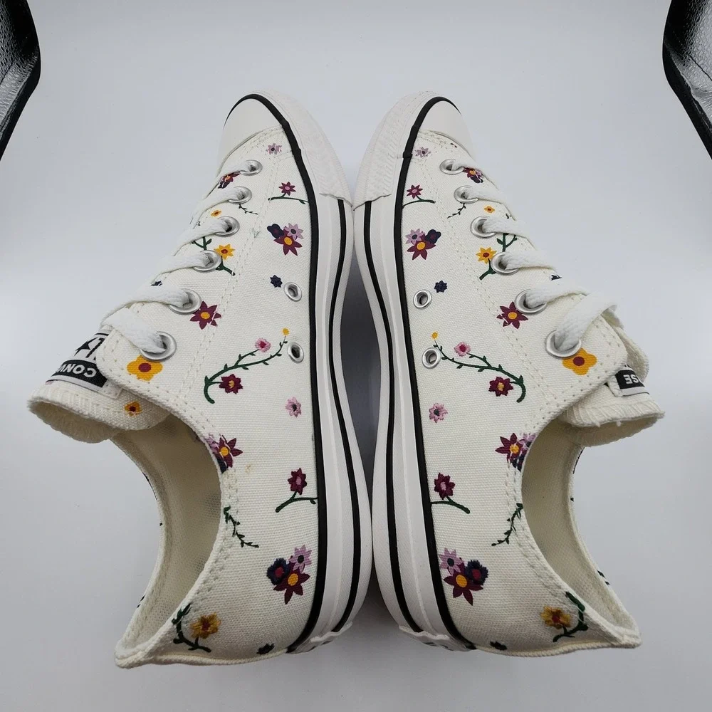 Converse Chuck Taylor All Star Low Shoes Womens 9.5 Cream Embroidered Floral NEW - Picture 11 of 12